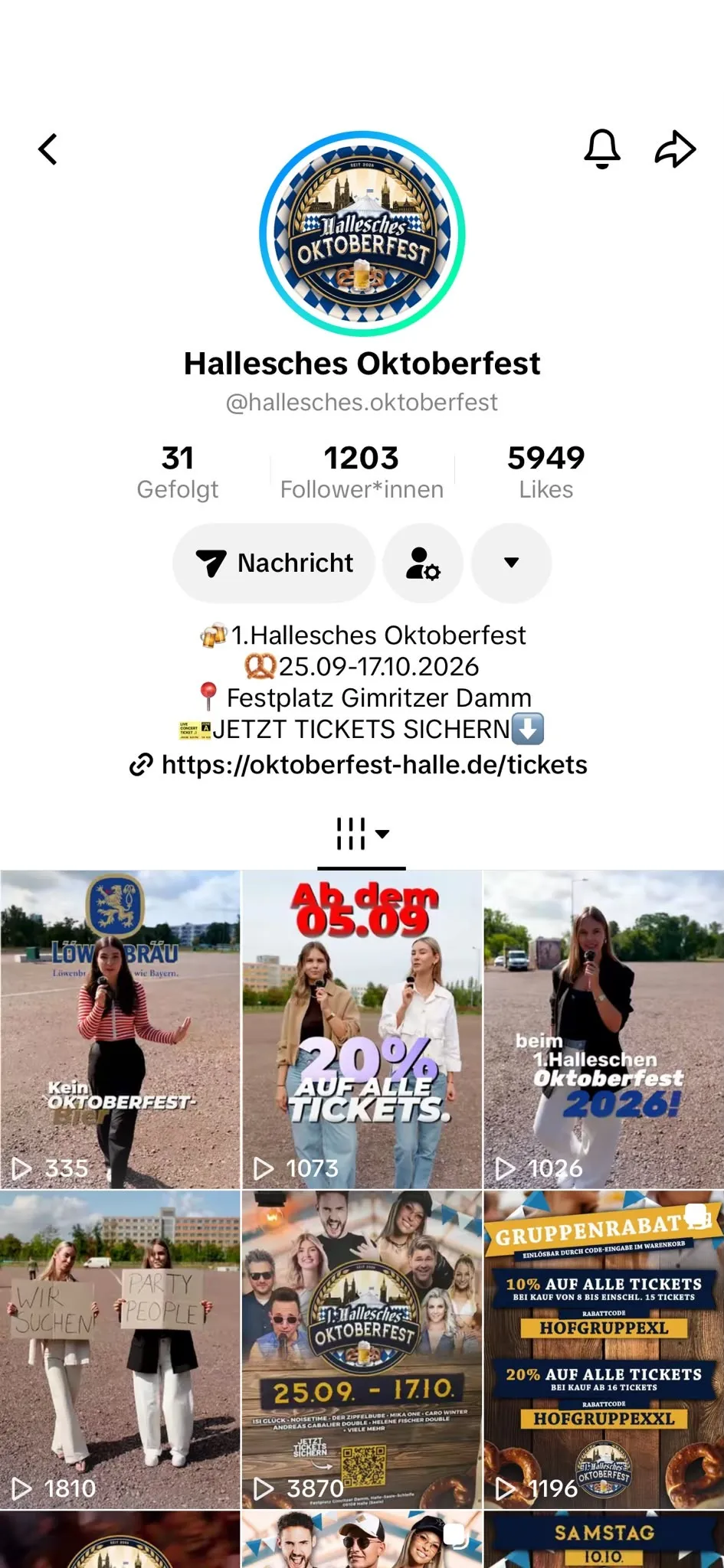 TikTok-Profil des Halleschen Oktoberfests